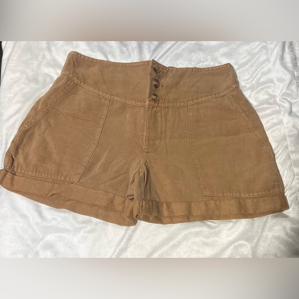 Aerie Twill V Shorts Linen Lyocell Size: Small Neutral Beige NWOT